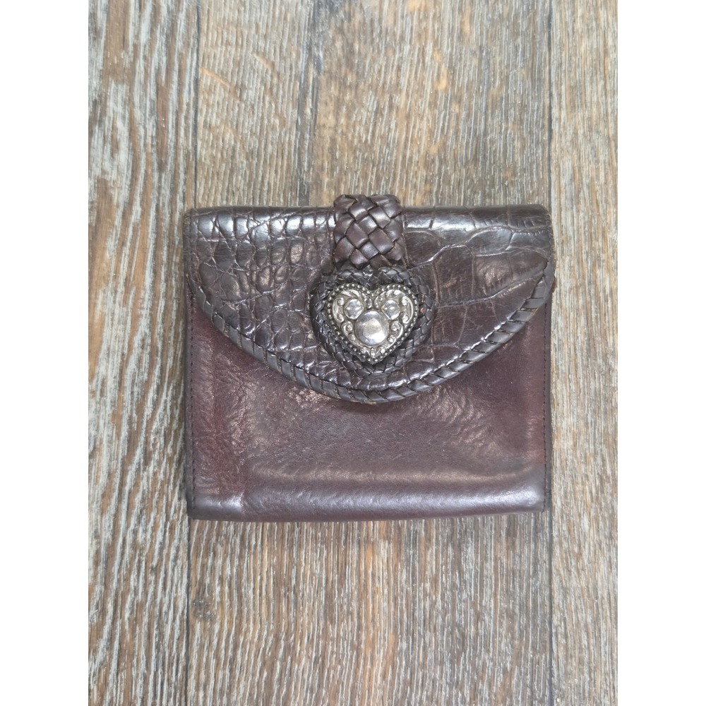 Mickey & Co by Brighton Brown Leather Trifold Wallet Heart Mickey Mouse Embossed